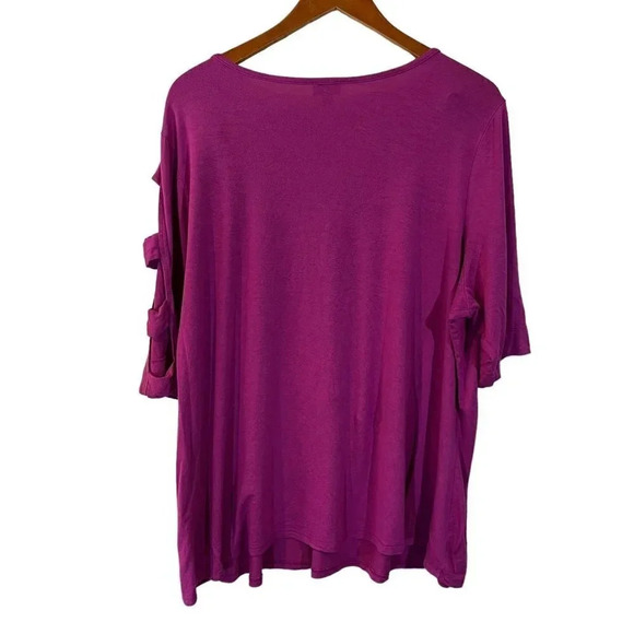 Avenue Pink V Neck Top Plus Size 22/24 Cutout Short Sleeves Stretch Pullover - Picture 2 of 4